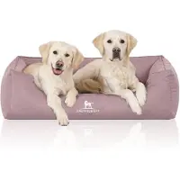 Knuffelwuff orthopedisch waterafstotend hondenbed Leon van velours met handgeweven karakter XL 105 x 75cm roze