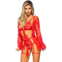 Leg avenue Teddy met kanten kaftan met strikband