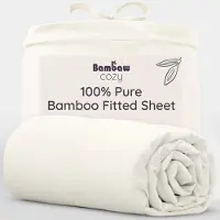 Merkloos Ivoorkleurig hoeslaken van bamboeviscose voor queensize matras, 150 x 200 cm