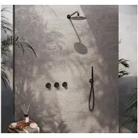 Hotbath Archie IBS33 inbouw regendoucheset met staafhanddouche aan houder en 20cm ronde hoofddouche aan 30cm plafondarm geborsteld gunmetal PVD