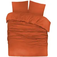DoubleDry Dekbedovertrek Flanel 100% Zacht Katoen - Eenpersoons 140x200/220 cm + 1 Kussensloop - Ademend & Huidvriendelijk - Oranje