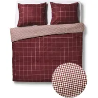 HEMA Dekbedovertrek 200x200/220cm Flanel Ruiten Bordeaux (donkerrood)
