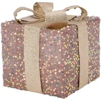 Intratuin Kerstfiguur Veya Cadeau Roze / Champagne Met Verlichting 20 X 20 X 23 Cm