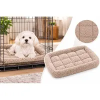 Flamingo Hondenkussen – Benchkussen – Extra zacht hondenkussen 55 x 38 cm – Geschikt voor hondenbench en kattenkussen – Jacquard Rechthoekig Taupe