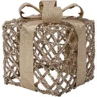Intratuin Kerstfiguur Lumi Cadeau Champagne Met Verlichting 25 X 25 X 28 Cm