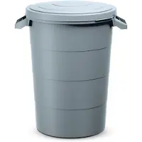 WAN Regenwatertank - Kunststof ton - Tuinafval opslag - Met deksel en handgrepen - 80 liter - Grijs