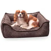 4L Textil Hugo Orthopedisch hondenbed van corduroy, hondenmand, wasbaar 80 x 60 cm | Memory Visco | Wasbare, afneembare overtrek | Reservehoes verkrijgbaar - bruin