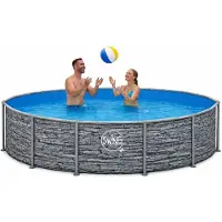 Merkloos Zwembad rond - Swing Frame steenlook - Ø 366 cm - 91 cm diep - Staal