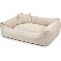 4L Textil Teo behaaglijk hondenbed, hondenmand, middelgrote honden, hondenkussen, wollige hondenmand, hondenbank (60 x 40 cm, beige)