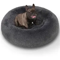 Merkloos Hondenbed - Rond - Pluche - Donkergrijs - Ø 60 cm