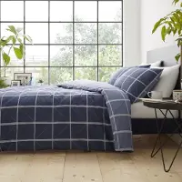 Catherine Lansfield Dekbedovertrek Geometric Grid 160x200cm Blauw