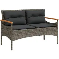 vidaXL Tuinbank met kussens 116x62,5x74 cm poly rattan grijs