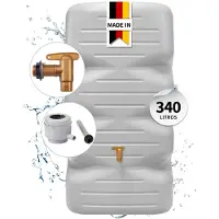 Graf CUBUS tuintank complete-set 340 L betongrijs incl. kunststof aftapkraan en regenpijp aansluiting - slanke vorm voor tuin en terras - complete set voor duurzame wateropvang - lange levensduur