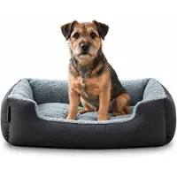 Belviona hondenbed met een zacht, omkeerbaar kussen, gemakkelijk schoon te maken en antislip, een comfortabele slaapplek, zwart/grijs