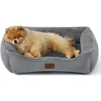 Merkloos Hondenmand - Rechthoekig - Pluche sherpa - Antislip - Wasbaar - 63,5 x 53 cm - Grijs