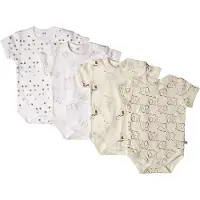 Pippi Rompers korte mouw met print - Wit/Ecru/Grijs - Maat 74 - set 4 stuks -