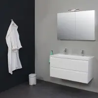 Ink Badkamermeubelset bws met acryl wastafel 100 cm 2 kraangaten incl spiegelkast wit