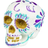 Vegaoo Sugar skull glitter hoofd (wit en multicolor)