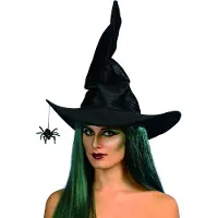 Smiffys Hoge heksenhoed zwart met kreukels en spin - 74 cm - Heksen verkleed hoed - Halloween/Horror thema