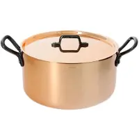 De Buyer Inocuivre Braadpan met Gietijzeren Handgrepen en Deksel, Pan + steelpan, Koper