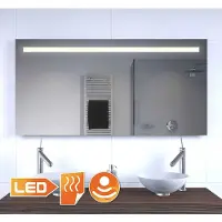 Schaere Badkamerspiegel met indirecte verlichting, 2 stopcontacten, verwarming, instelbare lichtkleur en dimfunctie 120x70 cm