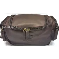 Landleder Luxe Lederen Hang-Up Toilettas -"Pinch of Wax"- Donkerbruin (Afmeting 29 x 14 x 16 cm.)