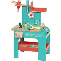 Mentari - Grote houten werkbank turquoise blauwgroen - inclusief accessoires