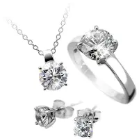 Diamonfire - Zilveren set Maat 19.0 - Ring, Collier, Oorbellen - Solitaire 4