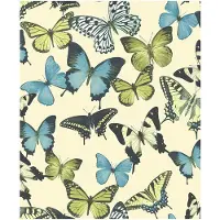 Tapetit.fi Botanical vlinders beige/blw/groen behang (vliesbehang, beige)