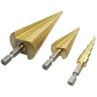 Huismerk HSS Stappenboor bit boorset stappen boor kegelboor set 3 delig 4-32 MM titanium met opbergetui