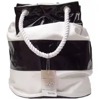 Wanted BEACH BAG Strand Tas Trendy Zwart Wit met Touw