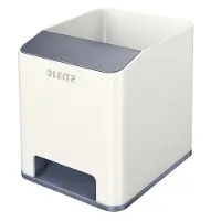 Leitz Pennenhouder WOW Sound, 1 vak, smartphonevak met geluidsversterking, wit/grijs