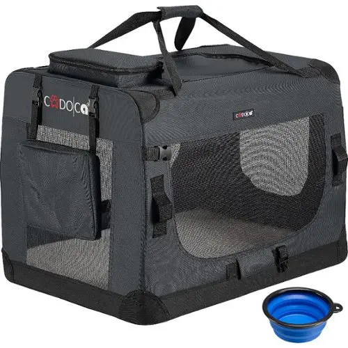 Lovpet® Hondenbox, incl. hondenbak, opvouwbaar, XXL 91,4 x 63,5 x 63,5 cm hondentransportbox, transporttas, hondentas, transportbox voor huisdieren, honden en katten, antraciet