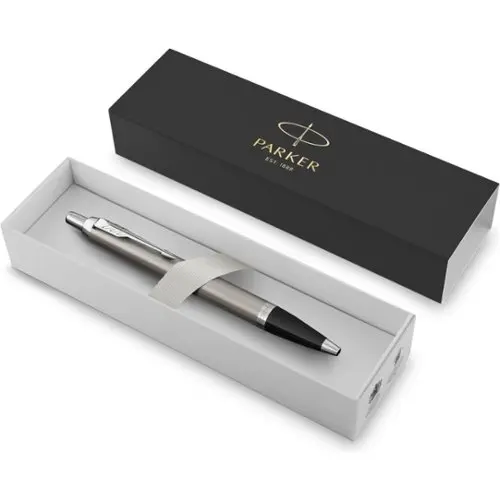 Parker IM-vulpen | Roestvrij staal met chromen afwerking | Medium punt met blauw inktpatroon | Geschenkverpakking
