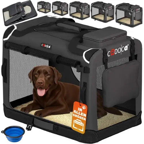 TRESKO® Opvouwbare hondenbox inclusief likmat en spatel, XL, 83 x 58 x 58 cm, transportbox voor honden en katten, hondentransportbox voor kleine en grote honden, hondentas, robuust, grijs