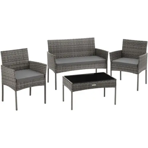 GIANTEX Tuinmeubelen voor 2-4 personen, van rotan, tuintafel, dienblad van hout met 2 stoelen (belasting 180 kg), 2 krukken, 4 afneembare kussens, tuinmeubelen voor terras, binnenplaats, terras, grijs GIANTEX Tuinmeubelen voor 2-4 personen, van rotan, tuintafel, dienblad van hout met 2 stoelen (belasting 180 kg), 2 krukken, 4 afneembare kussens, tuinmeubelen voor terras, binnenplaats, terras, grijs